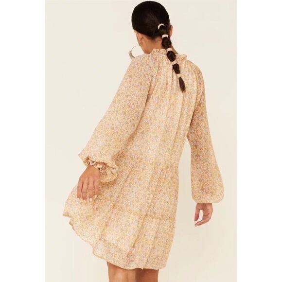 Show Me Your Mumu Paisley Birdie Yellow Mini Dress Long Sleeve Boho Small T21 - Picture 4 of 8